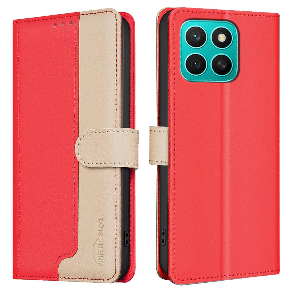 BINFEN COLOR BF33 For Honor X8c 4G Leather Case Splicing Color RFID Blocking Wallet Stand Phone Cover