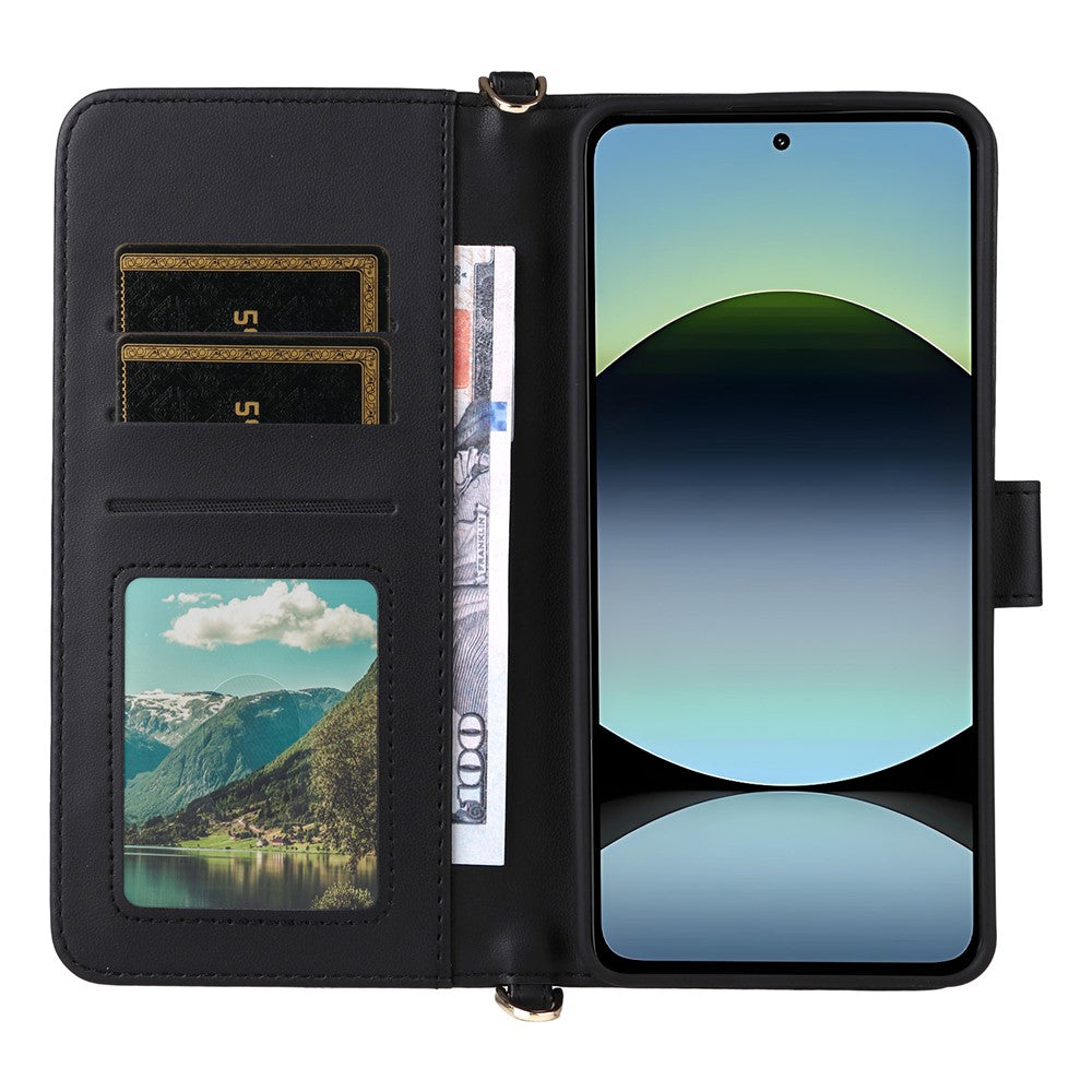 Xiaomi Redmi Note 14 4G (164.84mm) Plånboksfodral med axelrem/handledsrem Läderfodral för mobil, stativ