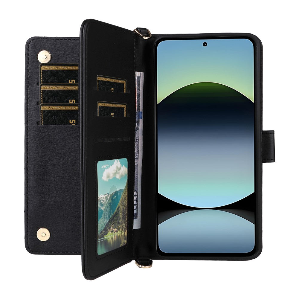 Xiaomi Redmi Note 14 4G (164.84mm) Plånboksfodral med axelrem/handledsrem Läderfodral för mobil, stativ