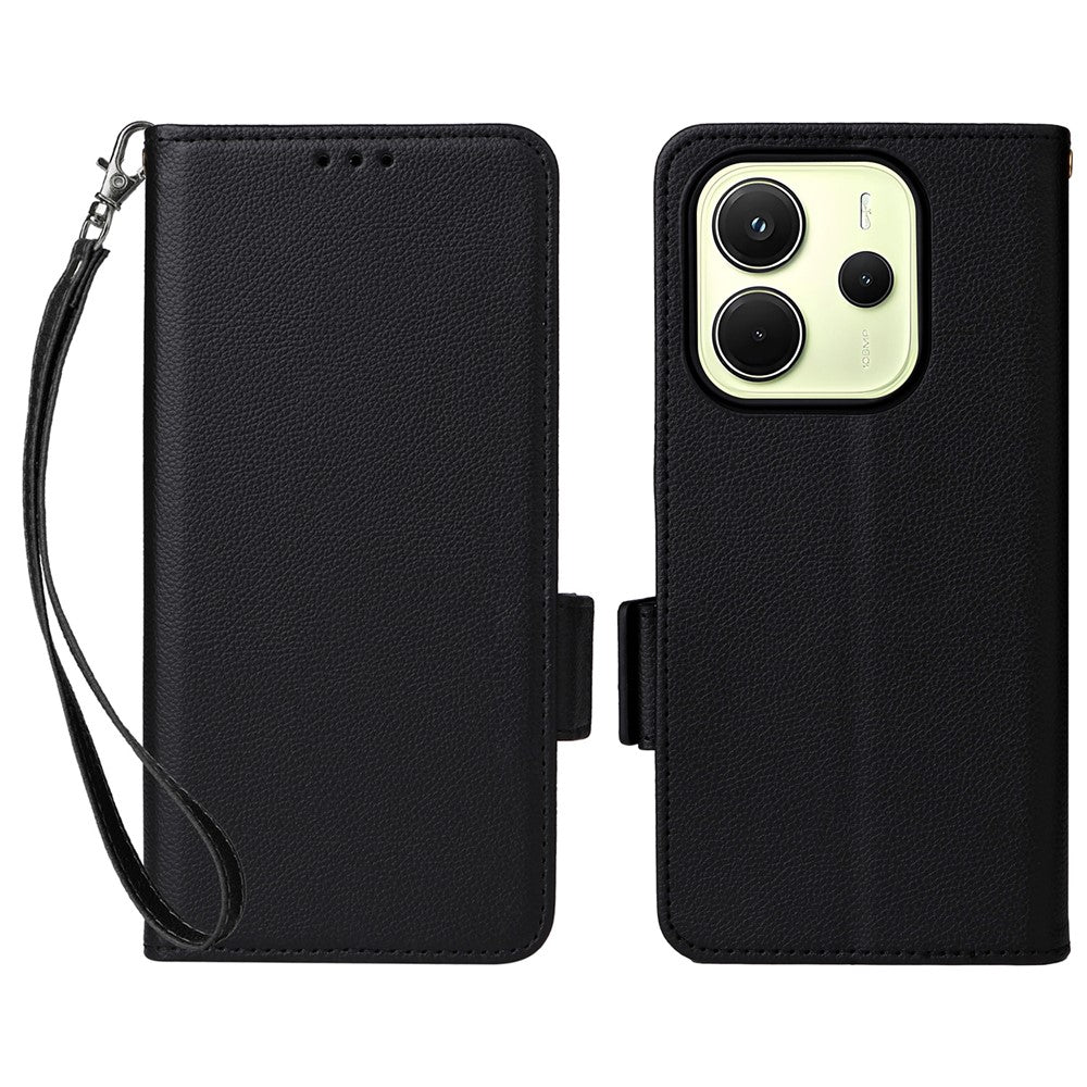 For Xiaomi Redmi Note 14 4G (163.25mm) Case with Wrist Strap Litchi Texture PU Leather Wallet Phone Cover