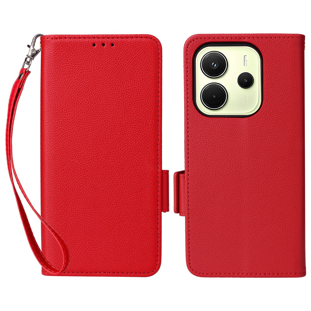 For Xiaomi Redmi Note 14 4G (163.25mm) Case with Wrist Strap Litchi Texture PU Leather Wallet Phone Cover