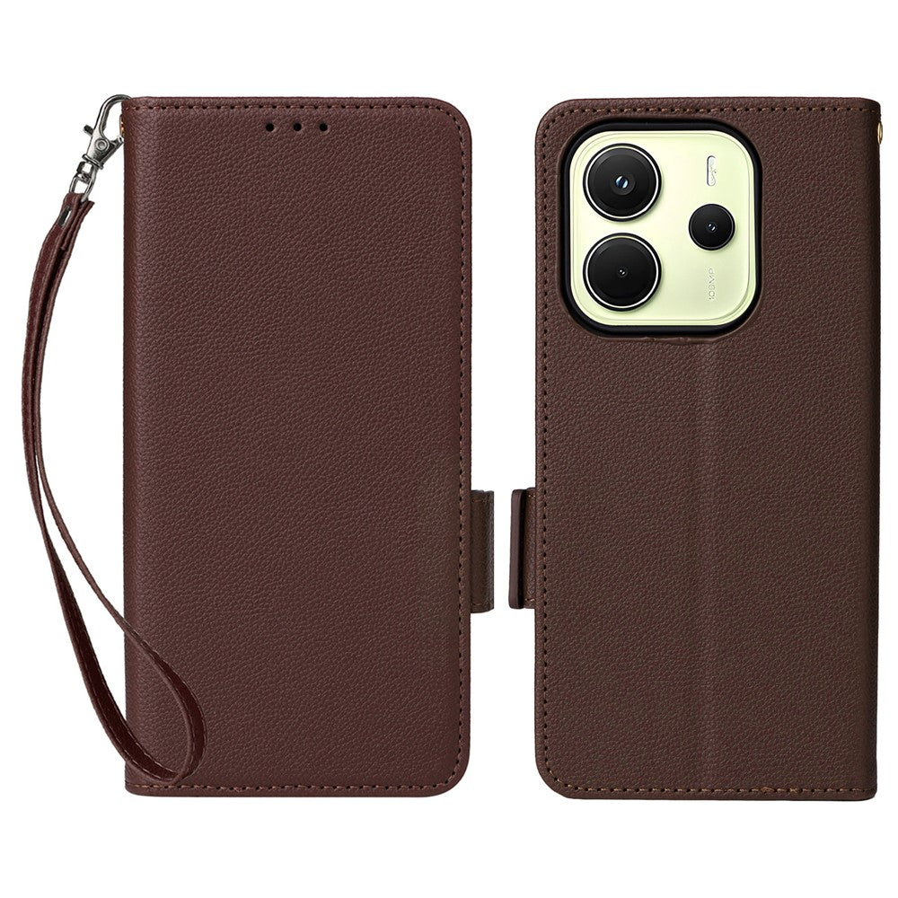For Xiaomi Redmi Note 14 4G (163.25mm) Case with Wrist Strap Litchi Texture PU Leather Wallet Phone Cover