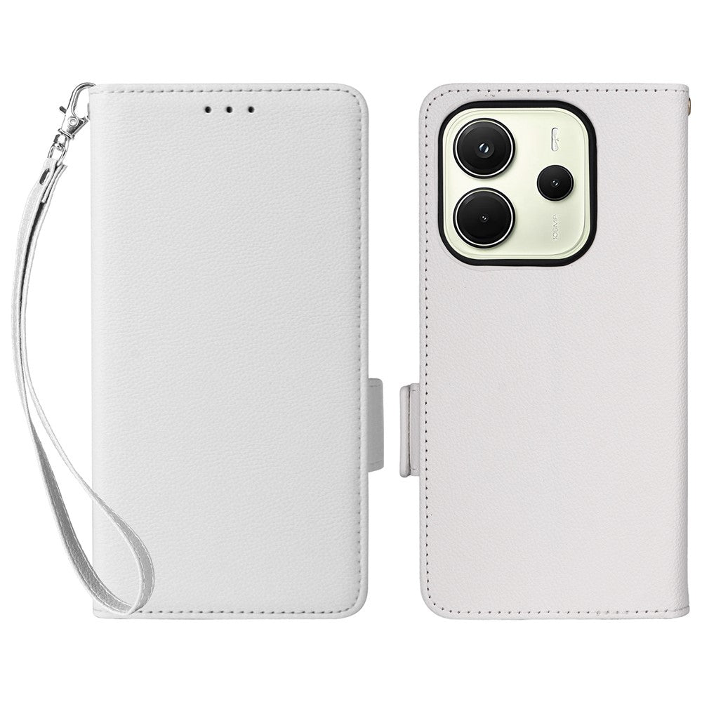 For Xiaomi Redmi Note 14 4G (163.25mm) Case with Wrist Strap Litchi Texture PU Leather Wallet Phone Cover