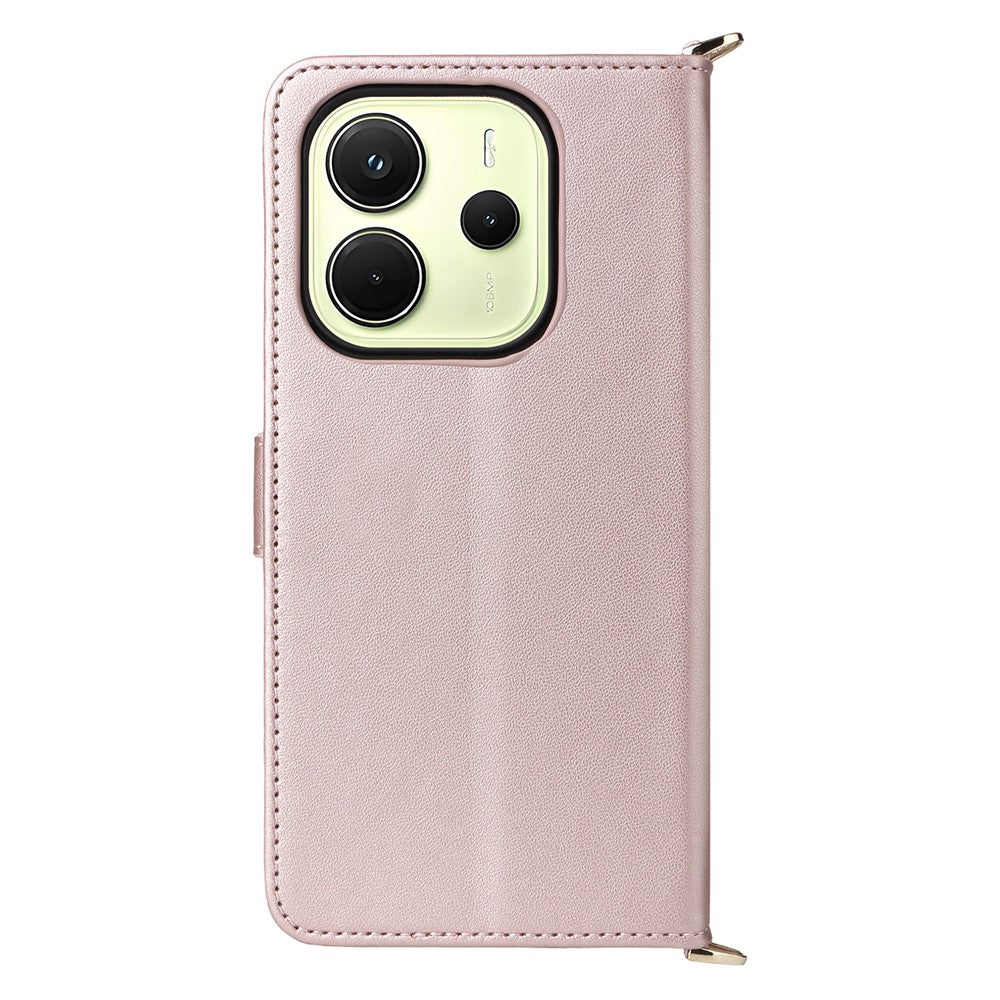 For Xiaomi Redmi Note 14 4G (163.25mm) Wallet Case with Shoulder / Wrist Strap Leather Phone Cover Stand