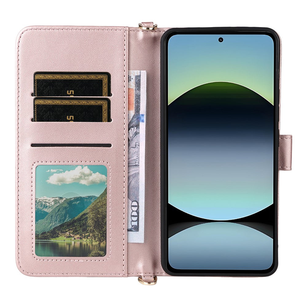 For Xiaomi Redmi Note 14 4G (163.25mm) Wallet Case with Shoulder / Wrist Strap Leather Phone Cover Stand