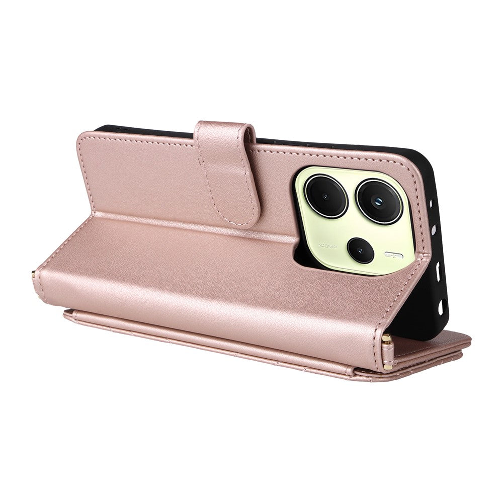 For Xiaomi Redmi Note 14 4G (163.25mm) Wallet Case with Shoulder / Wrist Strap Leather Phone Cover Stand