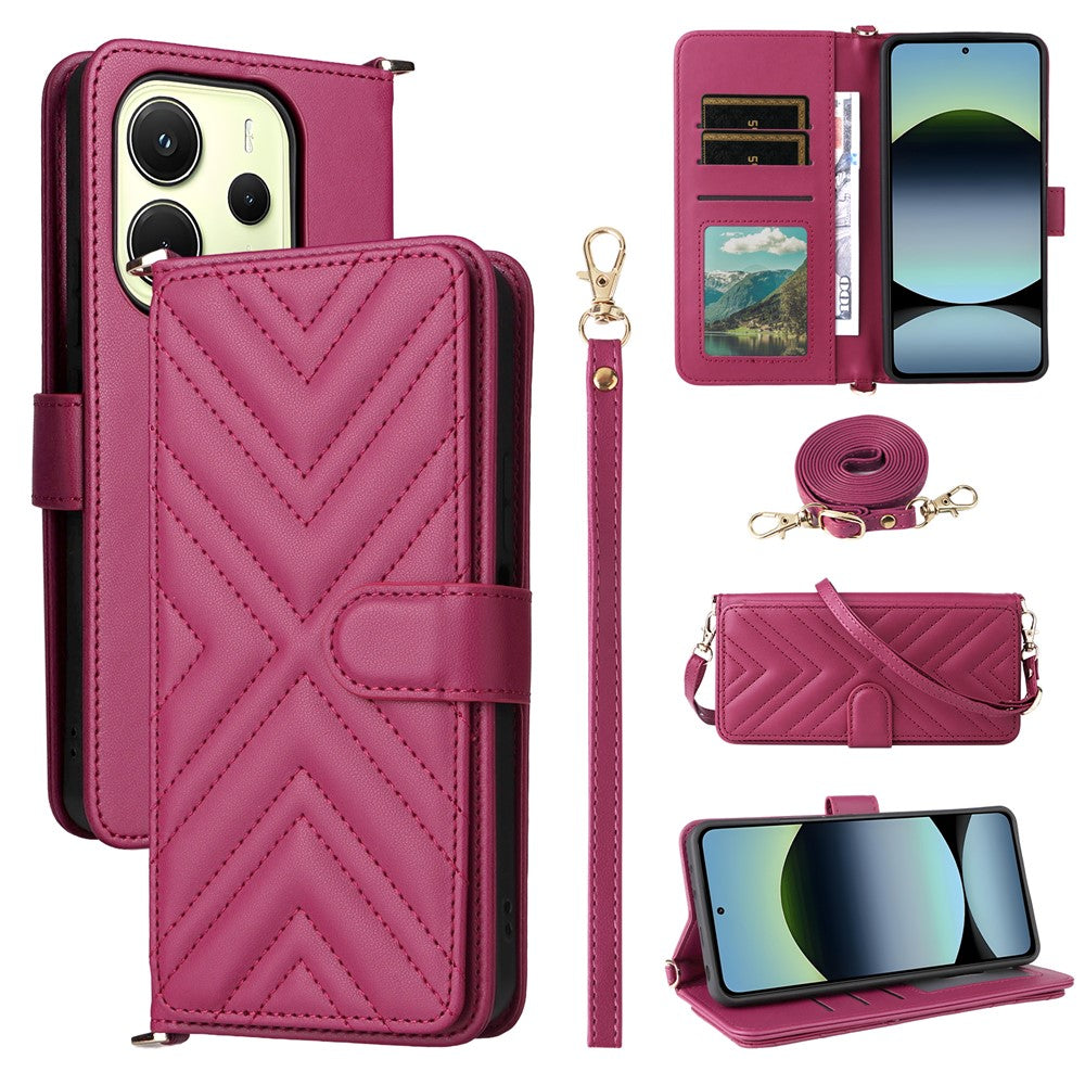 For Xiaomi Redmi Note 14 4G (163.25mm) Wallet Case with Shoulder / Wrist Strap Leather Phone Cover Stand