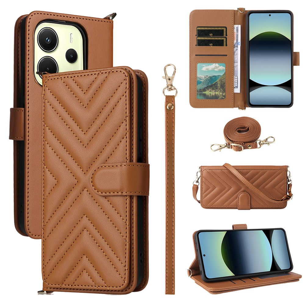 For Xiaomi Redmi Note 14 4G (163.25mm) Wallet Case with Shoulder / Wrist Strap Leather Phone Cover Stand