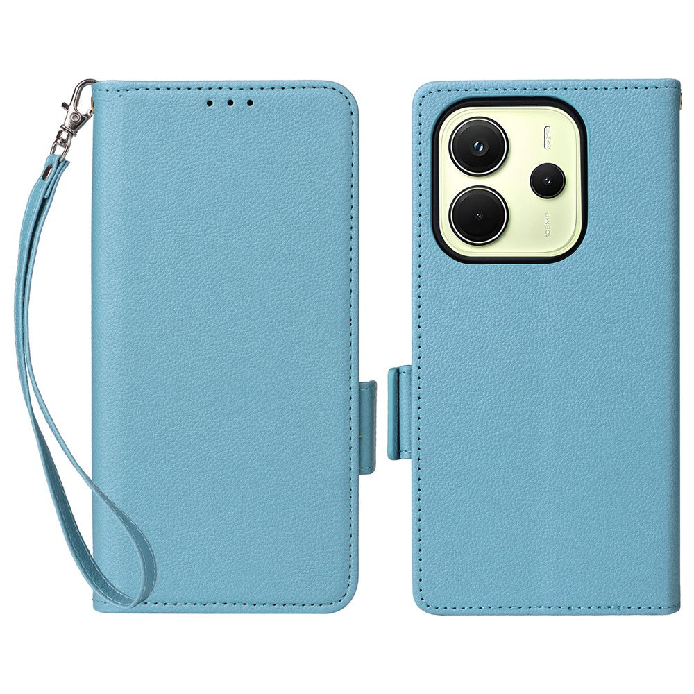 For Xiaomi Redmi Note 14 4G (163.25mm) Case with Wrist Strap Litchi Texture PU Leather Wallet Phone Cover