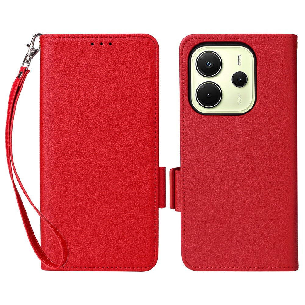 For Xiaomi Redmi Note 14 4G (163.25mm) Case with Wrist Strap Litchi Texture PU Leather Wallet Phone Cover