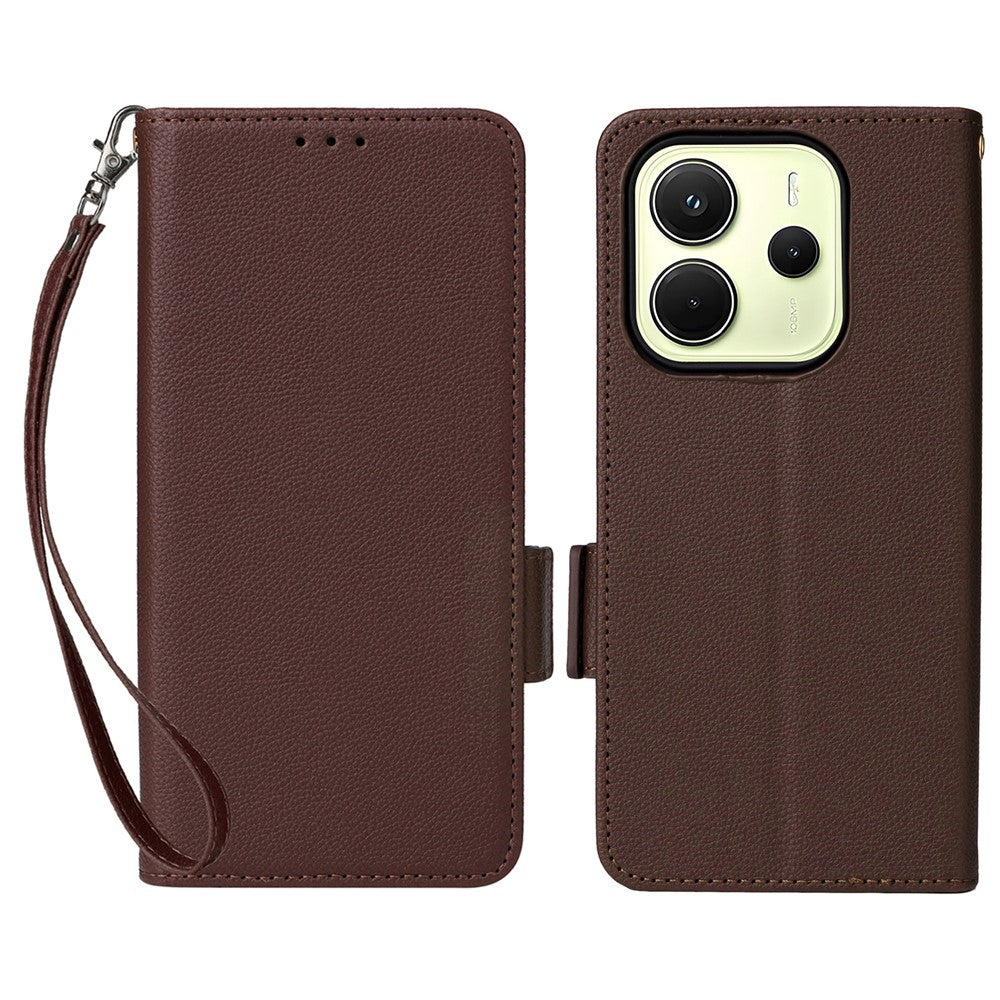 For Xiaomi Redmi Note 14 4G (163.25mm) Case with Wrist Strap Litchi Texture PU Leather Wallet Phone Cover
