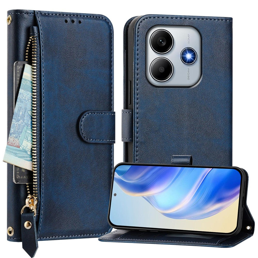 For Xiaomi Redmi Note 14 4G (163.25mm) Case Zipper Pocket Multiple Card Slots Leather Phone Cover