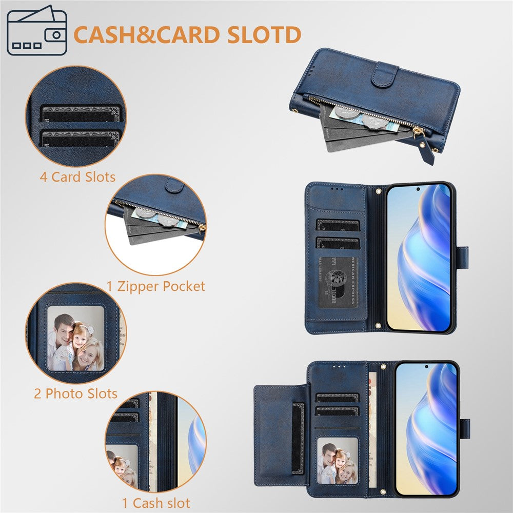 For Xiaomi Redmi Note 14 4G (163.25mm) Case Zipper Pocket Multiple Card Slots Leather Phone Cover