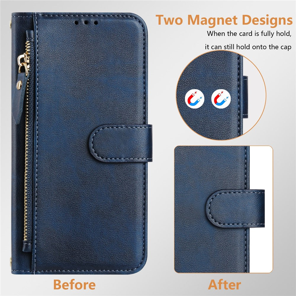 For Xiaomi Redmi Note 14 4G (163.25mm) Case Zipper Pocket Multiple Card Slots Leather Phone Cover