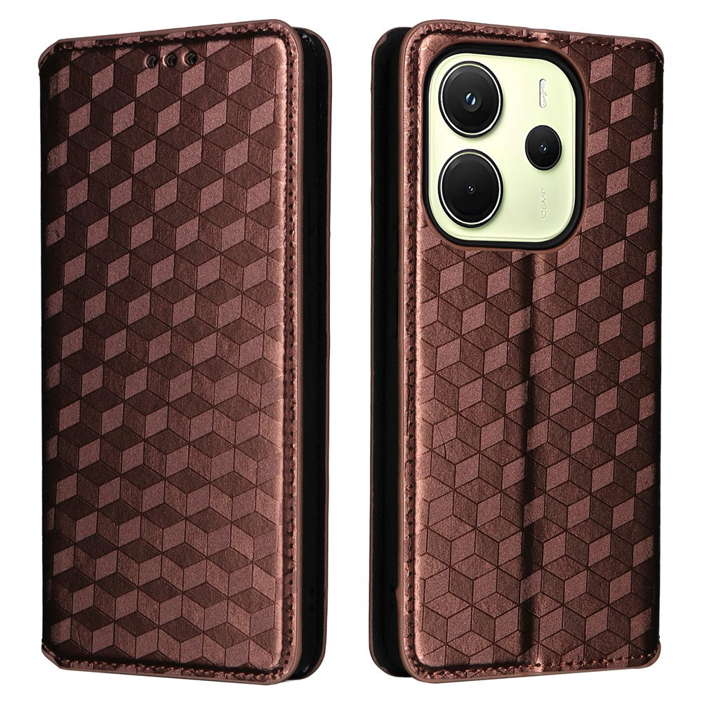 For Xiaomi Redmi Note 14 4G (163.25mm) Case Wallet Rhombus Imprinted Leather Phone Cover