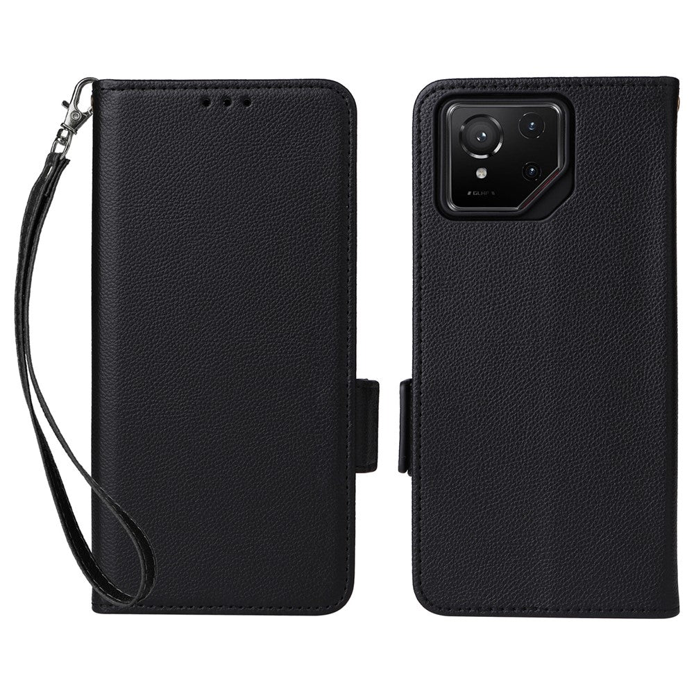 Til Asus ROG Phone 9 5G / Phone 9 Pro 5G Etui med Håndledsrem Litchi Tekstur PU Læder Pung Telefon Cover