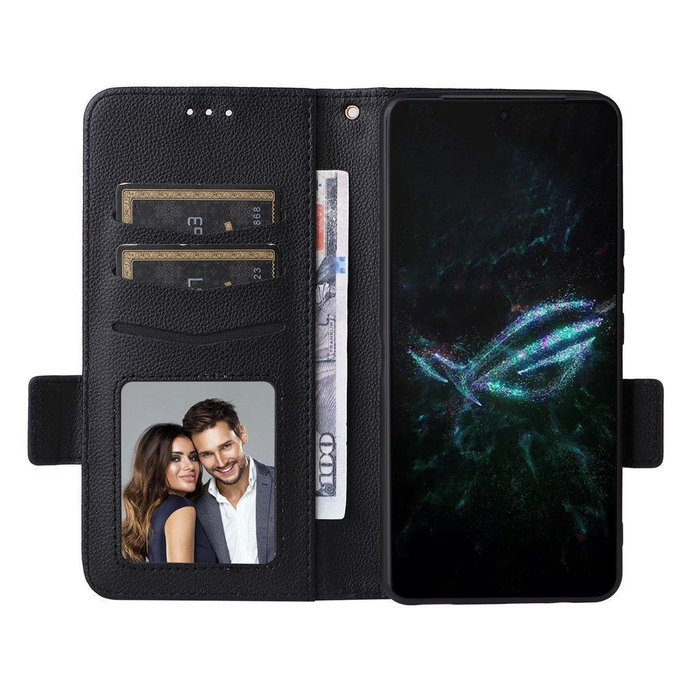Til Asus ROG Phone 9 5G / Phone 9 Pro 5G Etui med Håndledsrem Litchi Tekstur PU Læder Pung Telefon Cover