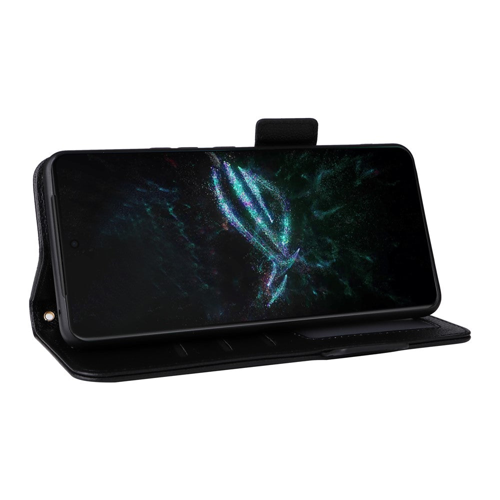 Til Asus ROG Phone 9 5G / Phone 9 Pro 5G Etui med Håndledsrem Litchi Tekstur PU Læder Pung Telefon Cover