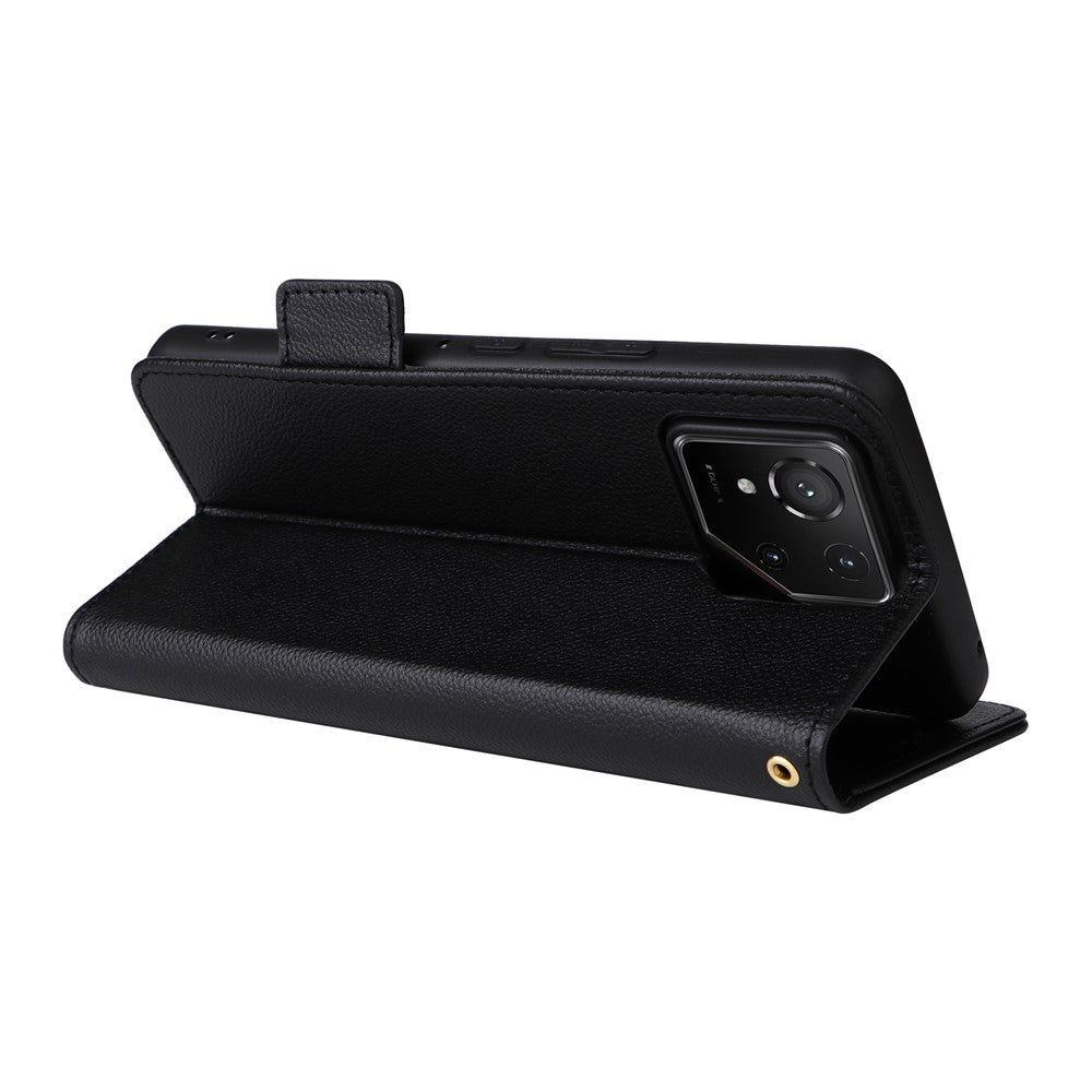 Til Asus ROG Phone 9 5G / Phone 9 Pro 5G Etui med Håndledsrem Litchi Tekstur PU Læder Pung Telefon Cover