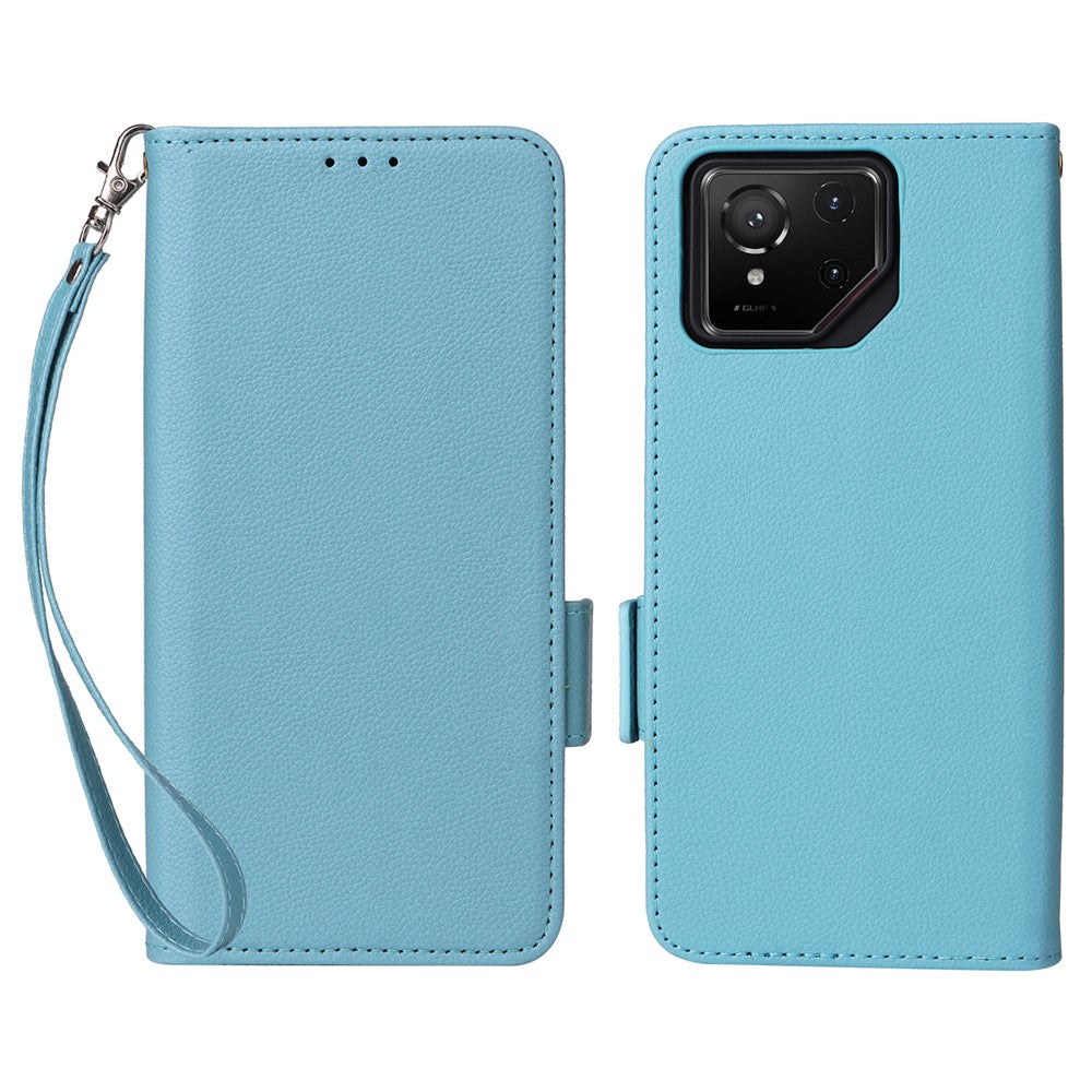 Til Asus ROG Phone 9 5G / Phone 9 Pro 5G Etui med Håndledsrem Litchi Tekstur PU Læder Pung Telefon Cover