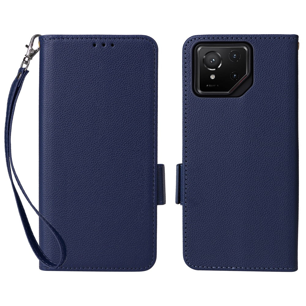 Til Asus ROG Phone 9 5G / Phone 9 Pro 5G Etui med Håndledsrem Litchi Tekstur PU Læder Pung Telefon Cover