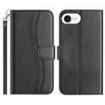 For iPhone 17e / 16e Stand Case with Strap PU Leather Wallet Phone Cover S Shape Stitching Design