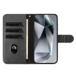 For iPhone 17e / 16e Stand Case with Strap PU Leather Wallet Phone Cover S Shape Stitching Design