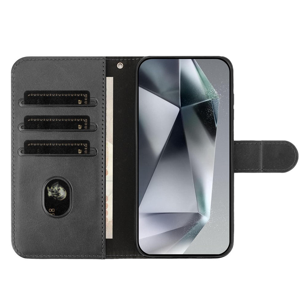 For iPhone 17e / 16e Stand Case with Strap PU Leather Wallet Phone Cover S Shape Stitching Design