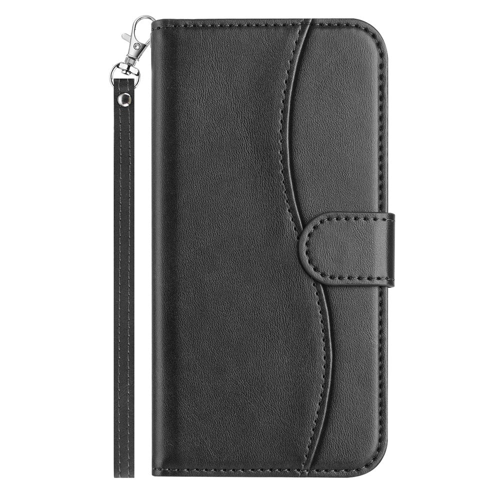 For iPhone 17e / 16e Stand Case with Strap PU Leather Wallet Phone Cover S Shape Stitching Design
