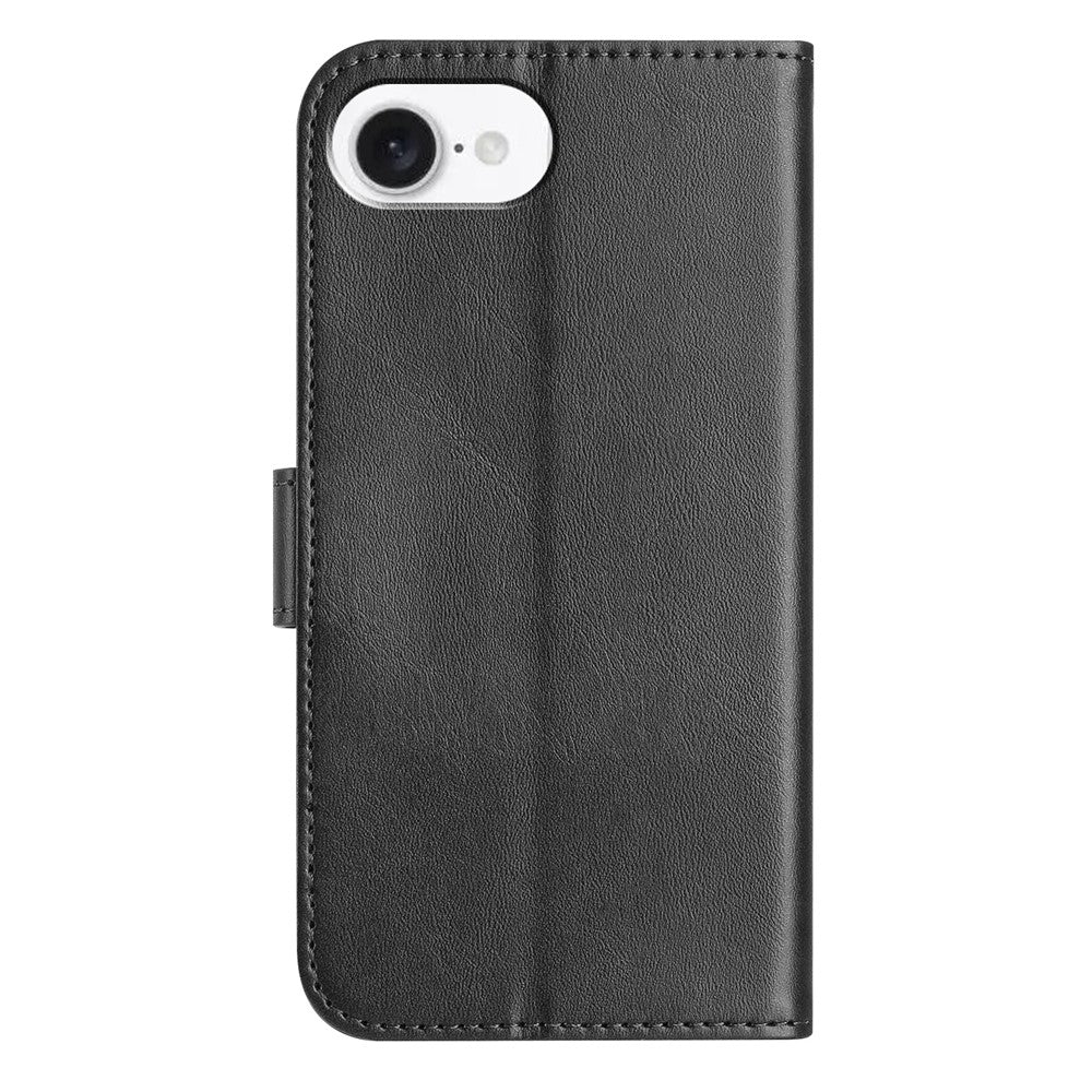 For iPhone 17e / 16e Stand Case with Strap PU Leather Wallet Phone Cover S Shape Stitching Design