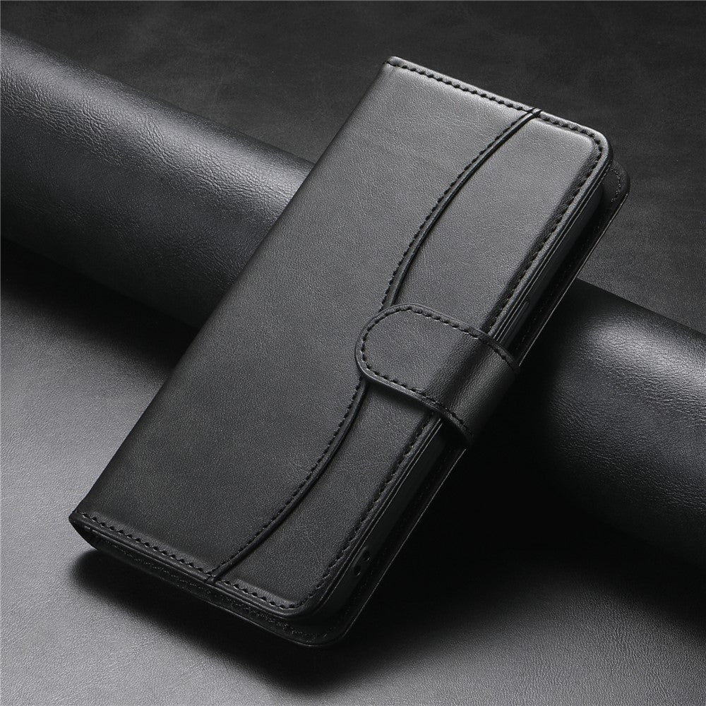 For iPhone 17e / 16e Stand Case with Strap PU Leather Wallet Phone Cover S Shape Stitching Design