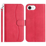 For iPhone 17e / 16e Stand Case with Strap PU Leather Wallet Phone Cover S Shape Stitching Design
