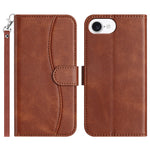For iPhone 17e / 16e Stand Case with Strap PU Leather Wallet Phone Cover S Shape Stitching Design
