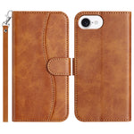 For iPhone 17e / 16e Stand Case with Strap PU Leather Wallet Phone Cover S Shape Stitching Design