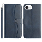 For iPhone 17e / 16e Stand Case with Strap PU Leather Wallet Phone Cover S Shape Stitching Design