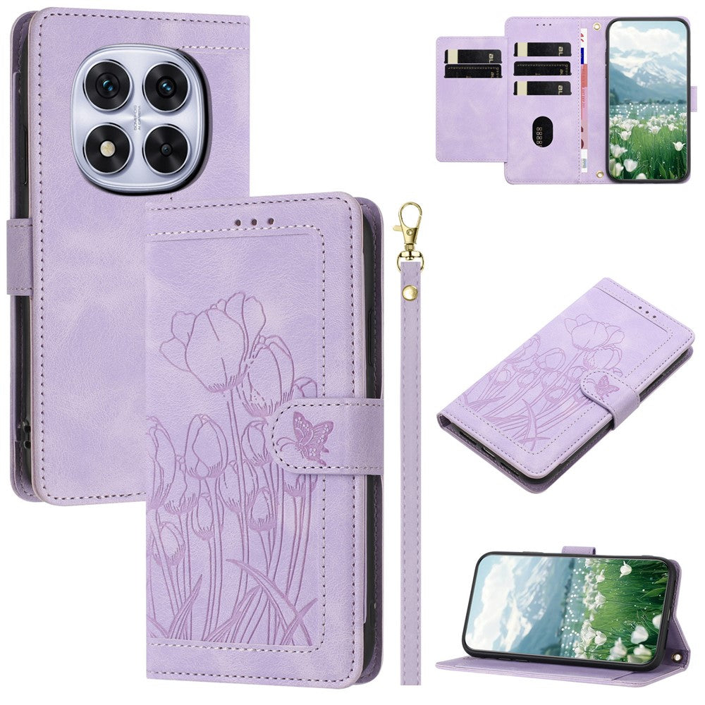 For Xiaomi Redmi Note 14 Pro+ 5G Tulip Leather Case Phone Cover with 5 Card Slots Wallet