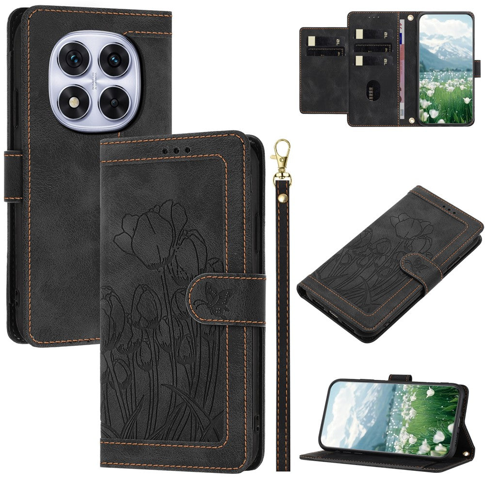 For Xiaomi Redmi Note 14 Pro+ 5G Tulip Leather Case Phone Cover with 5 Card Slots Wallet