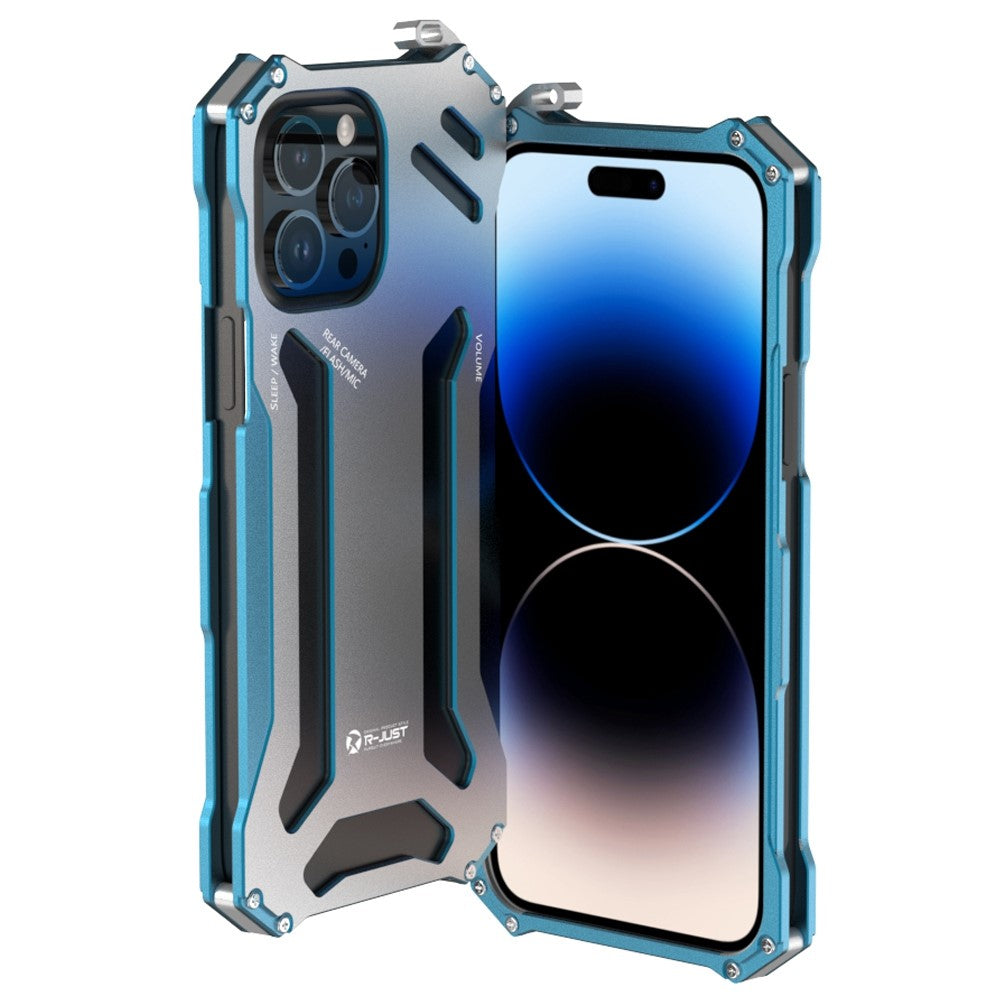 R-JUST Mechanical Armor Metal Stødsikkert Cover til iPhone 14 Pro Anti-Fald Telefonetui Hult Design Telefonbeskytter