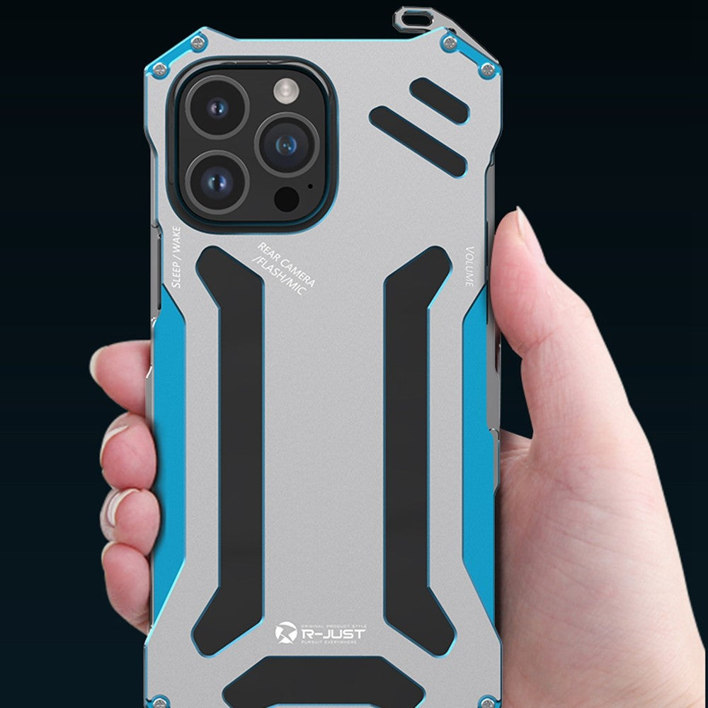 R-JUST Mechanical Armor Metal Shockproof Case for iPhone 14 Pro Anti-Fall Phone Shell Hollow Design Phone Protector