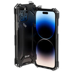 R-JUST Mechanical Armor Metal Shockproof Case for iPhone 14 Pro Anti-Fall Phone Shell Hollow Design Phone Protector