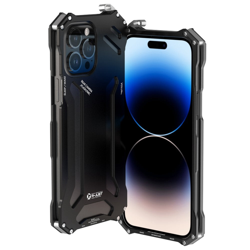 R-JUST Mechanical Armor Metal Shockproof Case for iPhone 14 Pro Anti-Fall Phone Shell Hollow Design Phone Protector