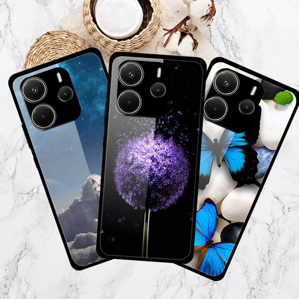For Xiaomi Redmi Note 14 4G (163.25mm) Case Anti-Scratch Tempered Glass Pattern Phone Cover