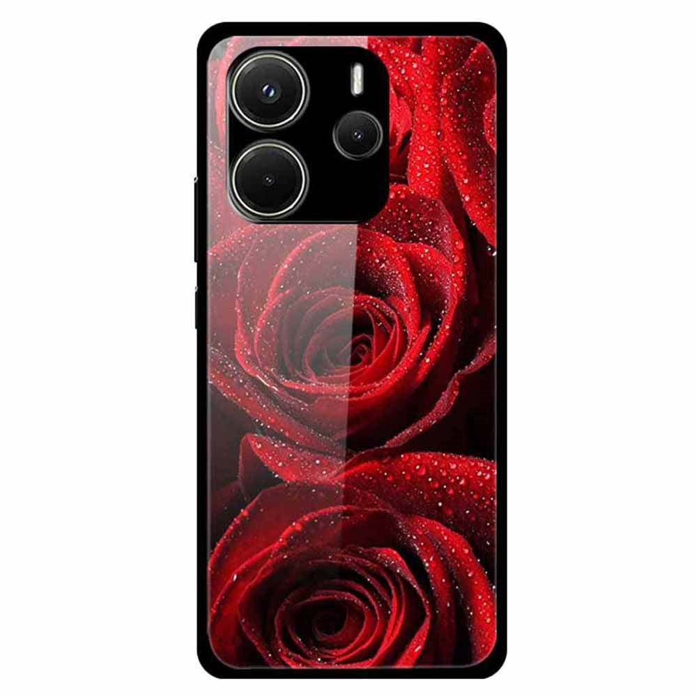 For Xiaomi Redmi Note 14 4G (163.25mm) Case Pattern Print Tempered Glass + TPU Phone Back Cover