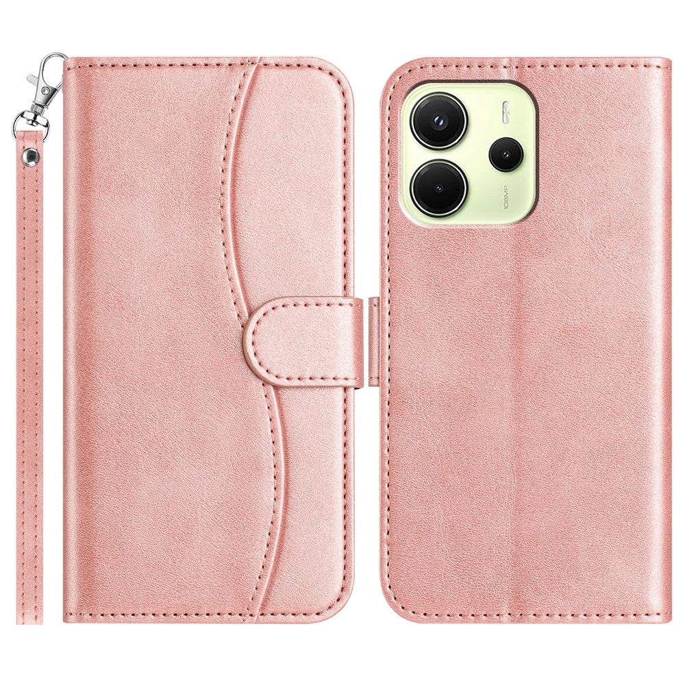 For Xiaomi Redmi Note 14 4G (163.25mm) Stand Case with Strap PU Leather Wallet Phone Cover S Shape Stitching Design