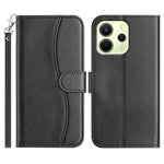 For Xiaomi Redmi Note 14 4G (163.25mm) Stand Case with Strap PU Leather Wallet Phone Cover S Shape Stitching Design