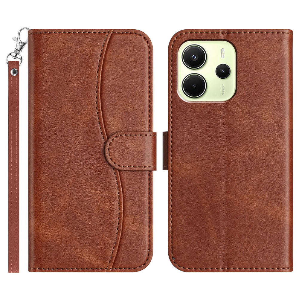 For Xiaomi Redmi Note 14 4G (163.25mm) Stand Case with Strap PU Leather Wallet Phone Cover S Shape Stitching Design
