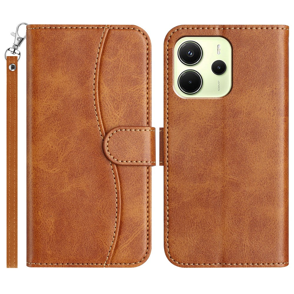 For Xiaomi Redmi Note 14 4G (163.25mm) Stand Case with Strap PU Leather Wallet Phone Cover S Shape Stitching Design