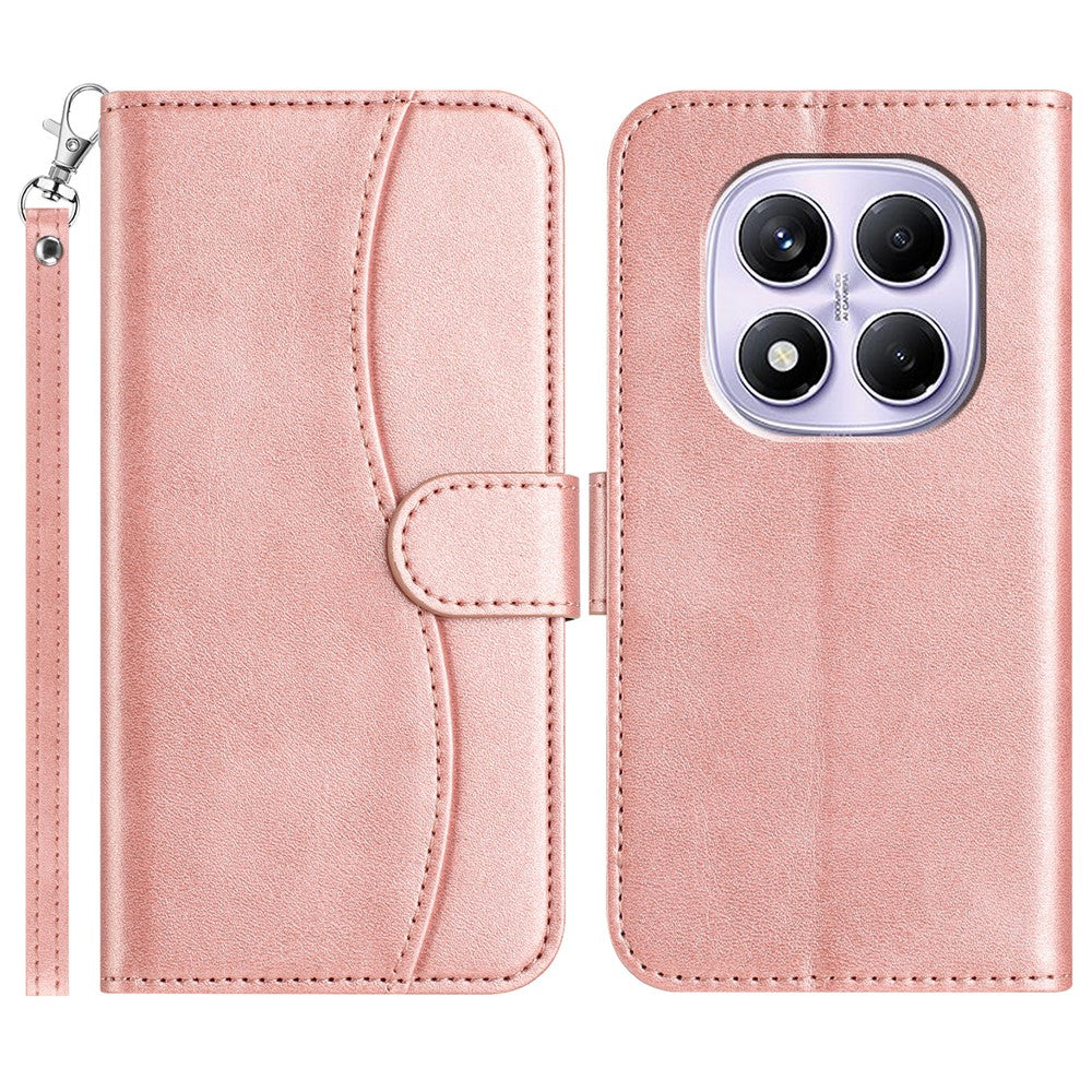 For Xiaomi Redmi Note 14 Pro 4G Stand Case with Strap PU Leather Wallet Phone Cover S Shape Stitching Design