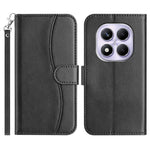 For Xiaomi Redmi Note 14 Pro 4G Stand Case with Strap PU Leather Wallet Phone Cover S Shape Stitching Design