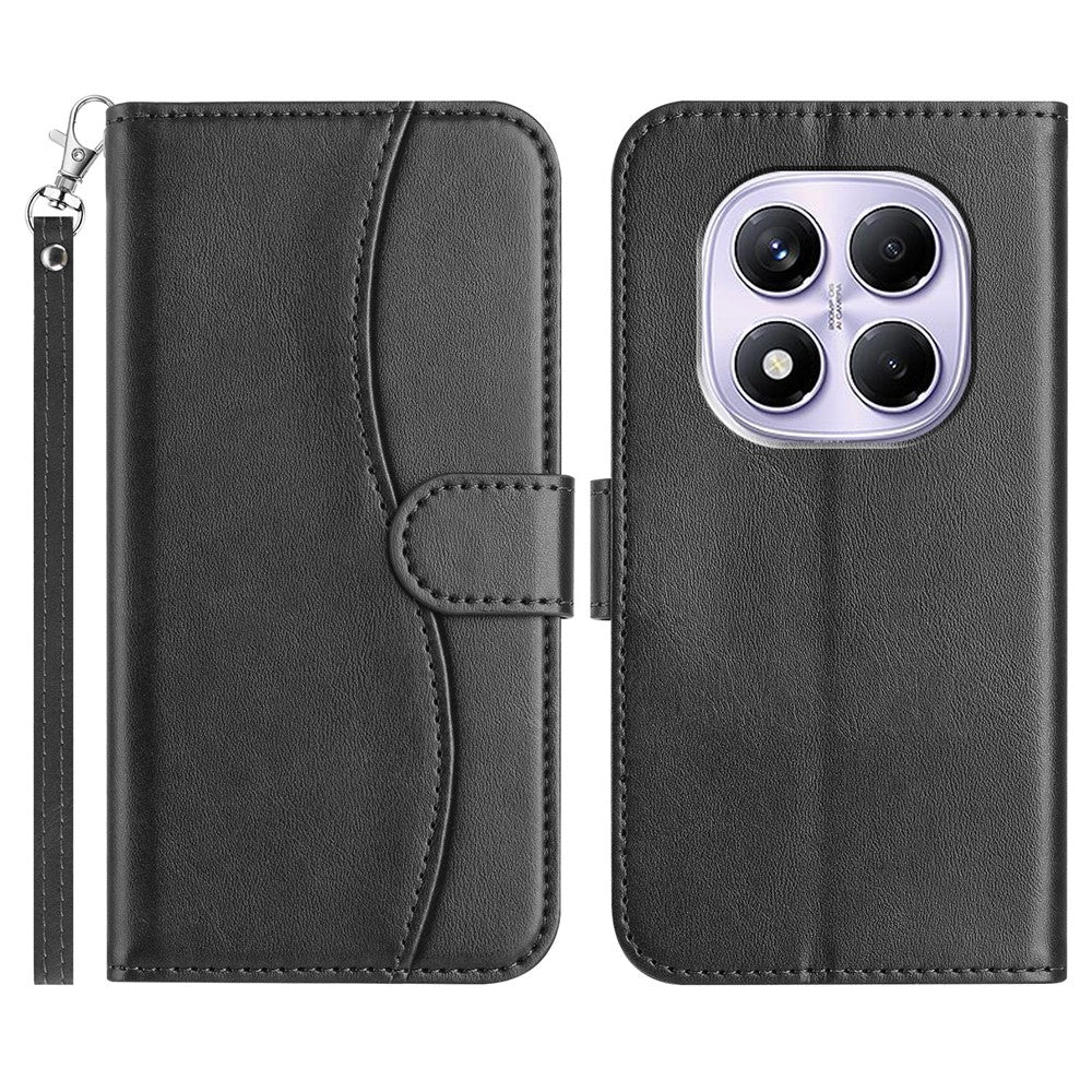 For Xiaomi Redmi Note 14 Pro 4G Stand Case with Strap PU Leather Wallet Phone Cover S Shape Stitching Design